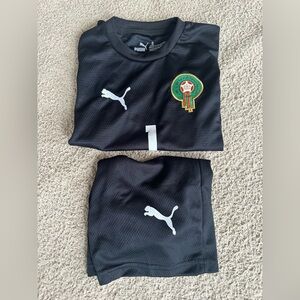 PUMA Morocco National Team Kids Goalkeeper Kit Jersey & Shorts Black Size 8